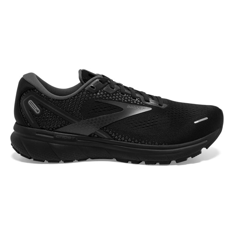 Brooks Ghost 14 Cushioned Road Running Shoes - Men's - Black/White/Charcoal/Ebony (36849-BCHD)